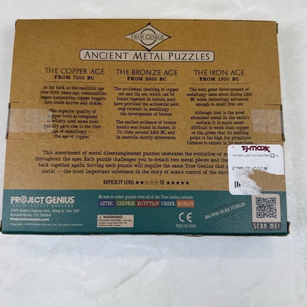 True Genius Ancient Metal Puzzle Set of 15 Brain Teasers Disentanglement Games